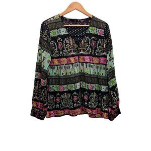 Nexus Peasant Top Multicolor Floral Long Sleeve V Neck Blouse Top Size XL
